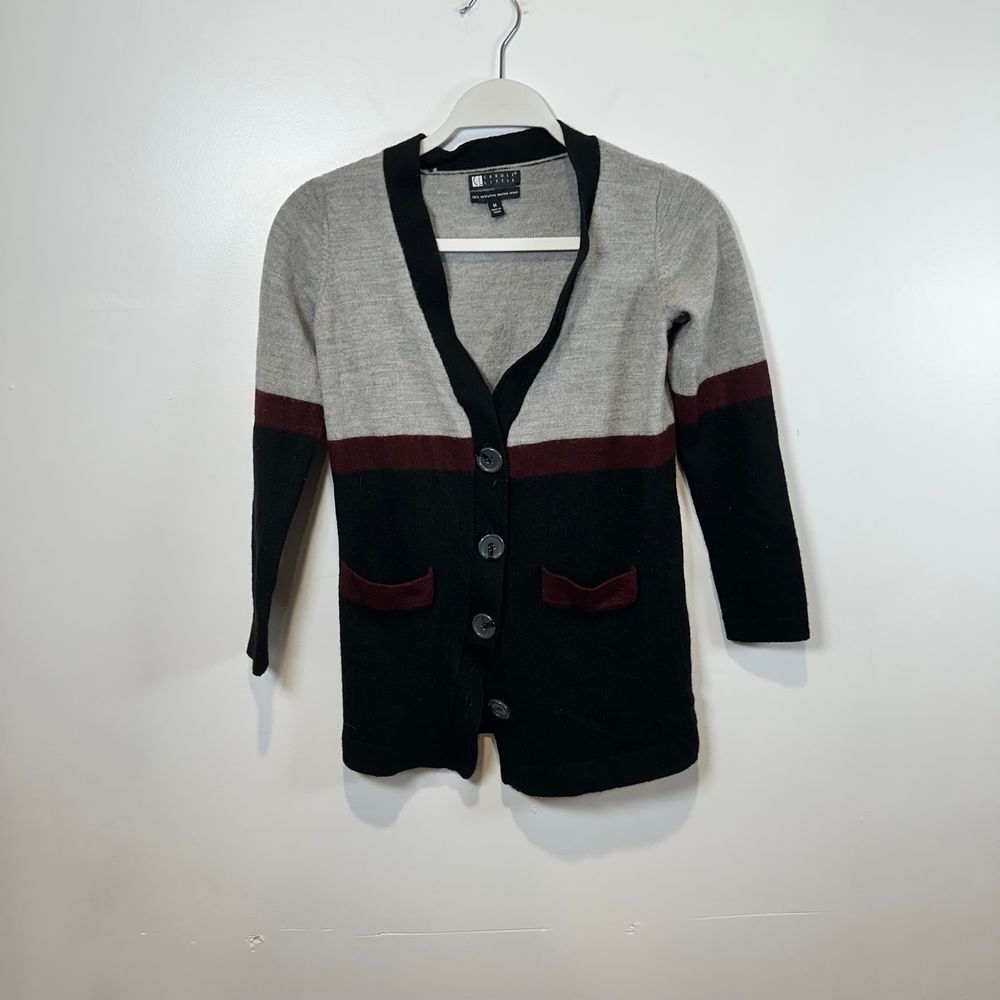 Carole Little‎ Merino Wool Color Block Cardigan Button Front Sweater Medium